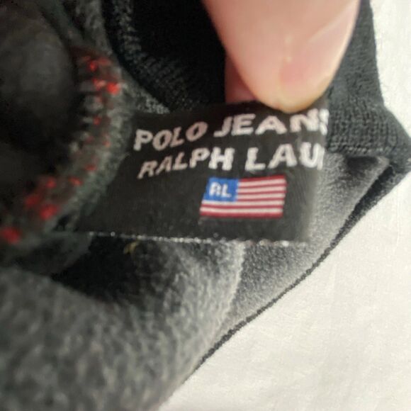 Vtg Polo Jeans Company RL Y2k Beanie Hat Red Black Stripe Knit Fleece Lined Logo - Picture 9 of 10